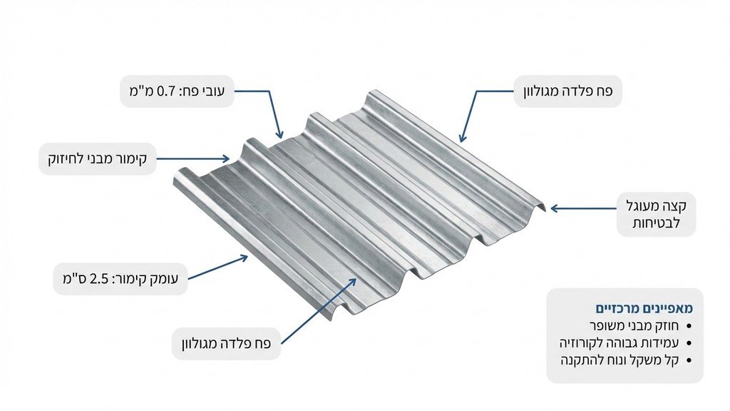 פרופיל גדר איסכורית מגולוון בתקריב המציג את המבנה הגלי והחזק