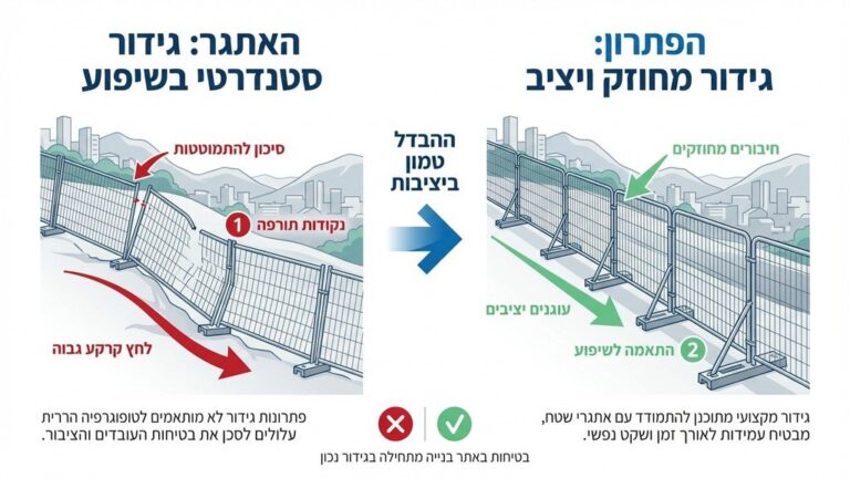 גידור אתר בנייה בחיפה על רקע הנוף ההררי והים