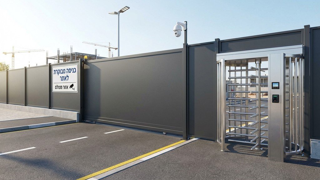 שער כניסה מאובטח ומנוהל לאתר בנייה בנתניה