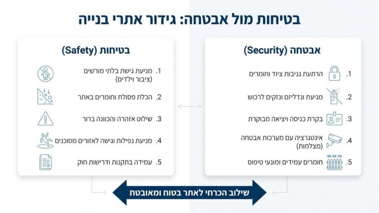 אתר בנייה מגודר היטב עם דגש על בטיחות והפרדה מהרחוב