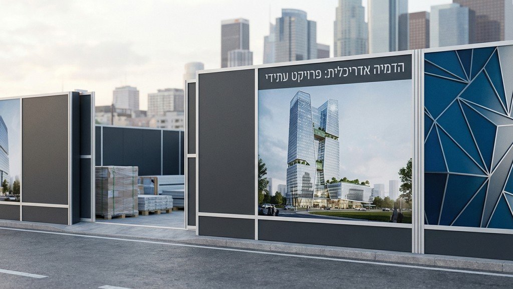 גדר אתר בנייה ממותגת ואסתטית עם הדמיות פרויקט