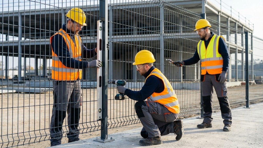 צוות מקצועי מתקין גדרות ביטחון ומעבר בטוח באתר בנייה