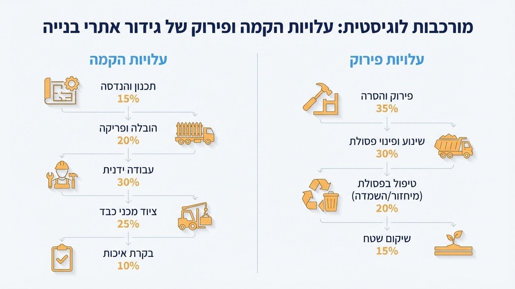 משאית מנוף פורקת גדרות איסכורית באתר בנייה כחלק מתהליך ההקמה
