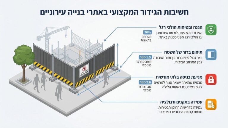 גידור אתר בנייה בתל אביב במרכז העיר המפריד בין הולכי רגל לאתר עבודה