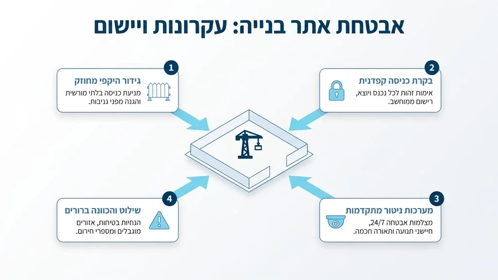 אתר בנייה מגודר היטב עם לוחות איסכורית לבנים המונעים כניסת זרים