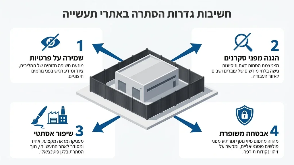 גדר הסתרה תעשייתית אטומה סביב מפעל מודרני