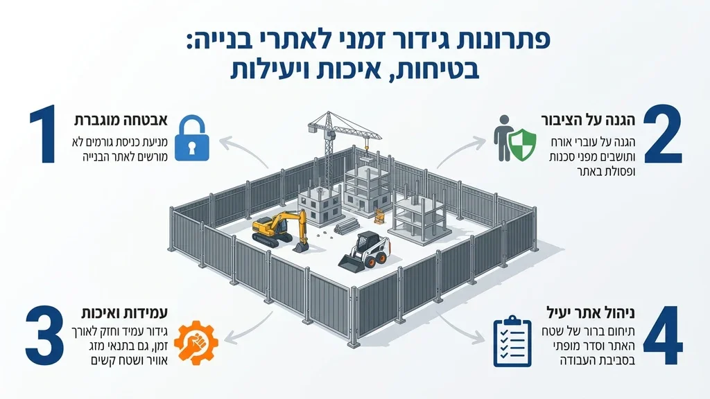 גדר זמנית מאבטחת אתר בנייה פעיל ושומרת על בטיחות הציבור