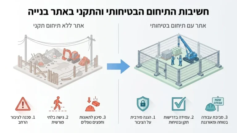 גדר בטיחות מקיפה אתר בנייה בתהליך התקנה