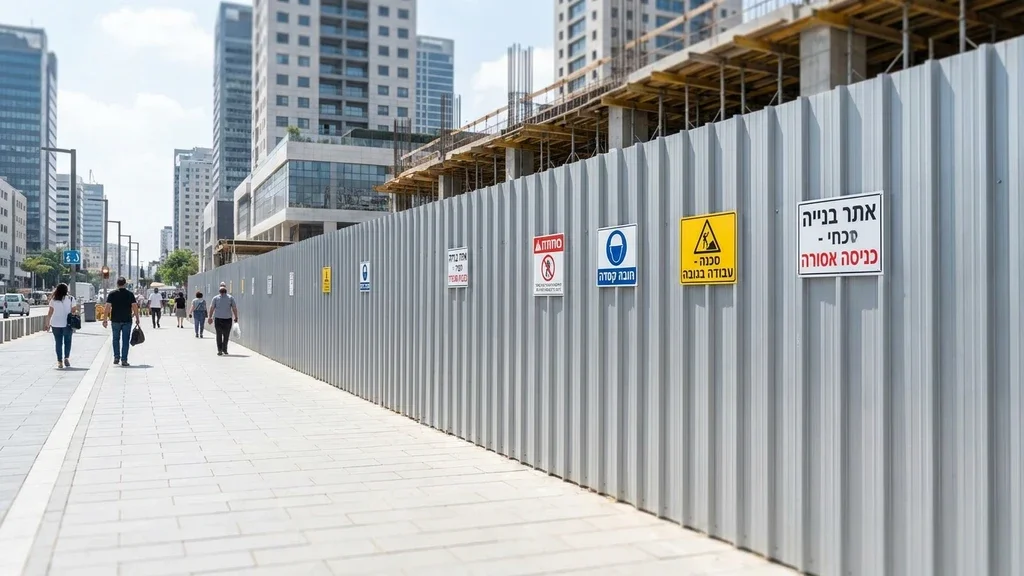 גידור אתר בנייה בסביבה עירונית צפופה עם שילוט תקני