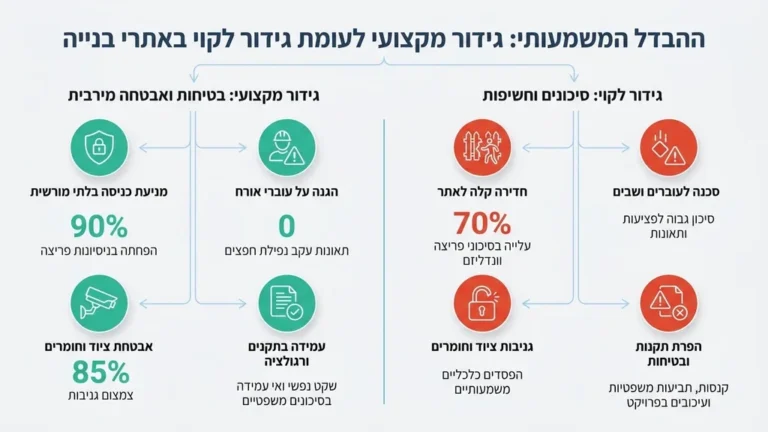 אתר בנייה מודרני המגודר היטב עם שילוט בטיחות תקני